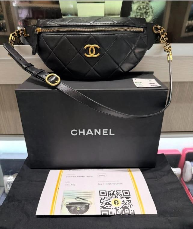 Chanel Quilted Waist Belt / Sling Bag 2024 Microchip: Condition: Pre-owned - Excellent,Brand: CHANEL,Department: Women,Exterior Color: Black,Style: Sling Bag,Exterior Material: quilted calfskin,Country of Origin: Italy This pre-owned Chanel Quilted Waist