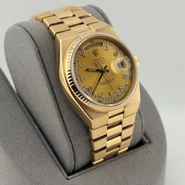 Rolex Day Date Oysterquartz 19018 Factory String Diamond Dial 18K Yellow Gold - 15