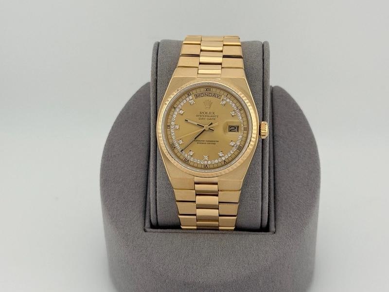 Rolex Day Date Oysterquartz 19018 Factory String Diamond Dial 18K Yellow Gold - 19