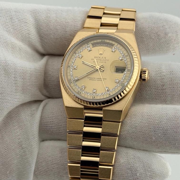 Rolex Day Date Oysterquartz 19018 Factory String Diamond Dial 18K Yellow Gold - 7