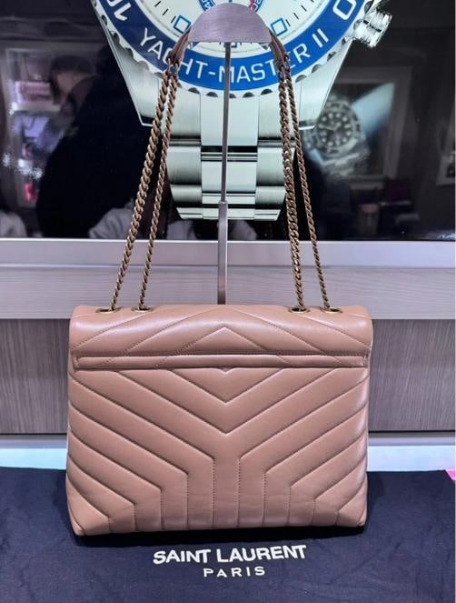 YSL Saint Laurent Medium Loulou Chain Satchel in Beige - 6
