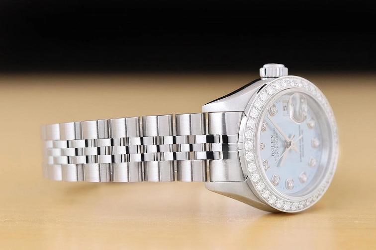 ROLEX LADIES DATEJUST 79174 NO HOLES ICE BLUE DIAL 18K GOLD STEEL DIAMOND WATCH - 7