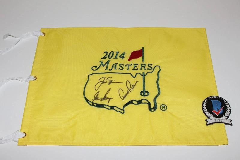 JACK NICKLAUS ARNOLD PALMER GARY PLAYER SIGNED MASTERS GOLF FLAG BECKETT COA - 2
