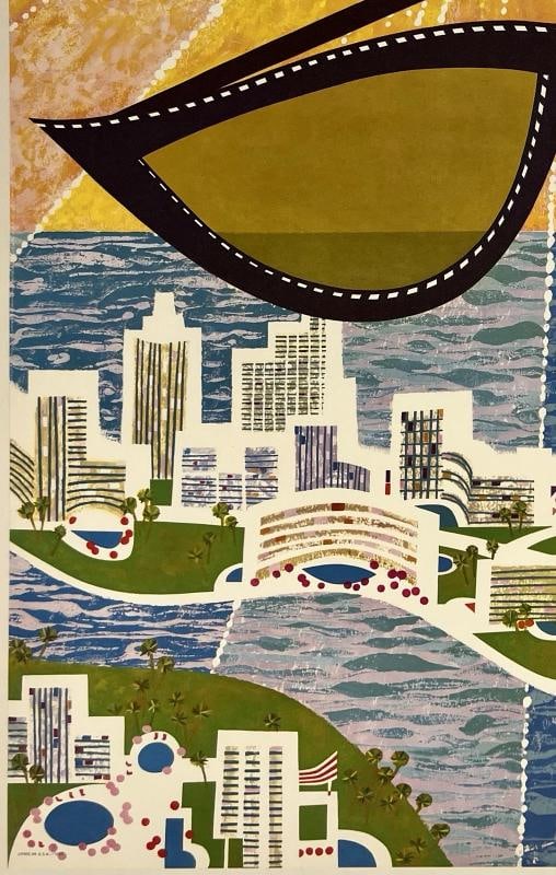 Original Vintage Poster FLORIDA FLY TWA Airline Travel Tourism David Klein LINEN - 4
