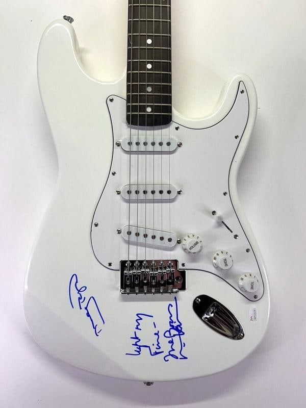 MEG RYAN VAL KILMER Signed Autograph Electric Guitar "Light My Fire" JSA BAS: Industry: Music,Signed: Yes,Autograph Authentication: James Spence (JSA),Object Type: Guitar & Guitar Pick,Original/Reproduction: Original,Country of Origin: United States