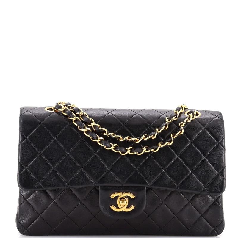 Chanel Vintage Classic Double Flap Bag Quilted Lambskin Medium: Condition: Pre-owned - Good,Brand: Chanel,Exterior Material: Leather,Style: Shoulder Bags,Exterior Color: Black,Department: Women,Size: Medium,Accessories: Dust Bag