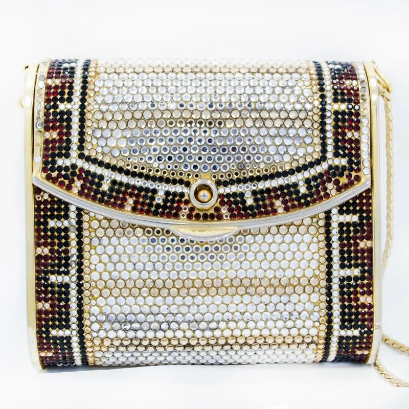 Vintage Judith Leiber Red, Black & White Crystal Design Gold Tone Clutch Bag: Condition: Pre-owned - Good,Exterior Color: Multi-Color,Department: Women,Strap Drop: 20,Exterior Material: Crystal,Bag Height: 4,Bag Length: 4.5,Bag Depth: 4,Brand: Judith Leiber,Style: Clutch,UPC: D