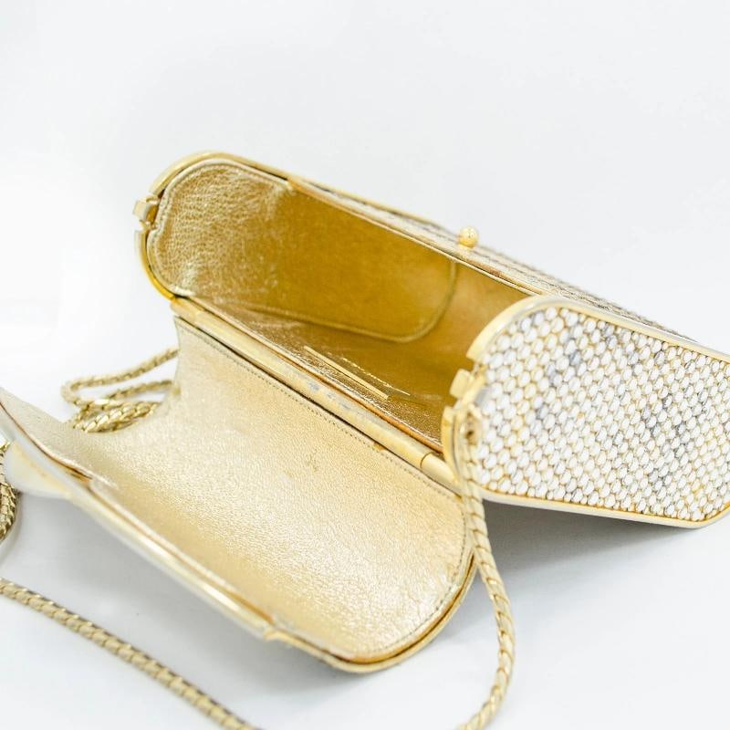 Vintage Judith Leiber Red, Black & White Crystal Design Gold Tone Clutch Bag - 4