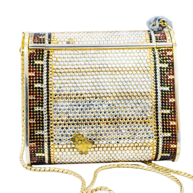 Vintage Judith Leiber Red, Black & White Crystal Design Gold Tone Clutch Bag - 6