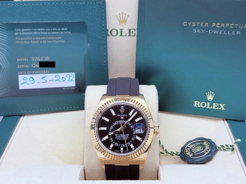 Rolex Sky Dweller 326238 42mm Black Dial 18K Yellow Gold Oysterflex Box Papers - 7