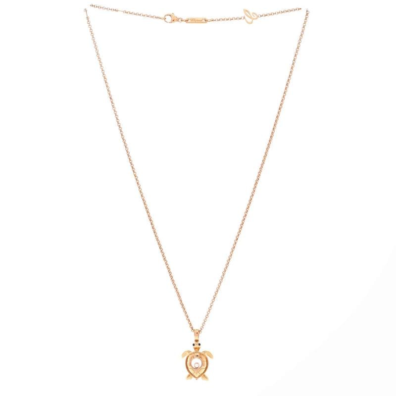 Chopard Happy Turtle Pendant Necklace 18K Rose Gold with Blue Sapphires and 1 - 2