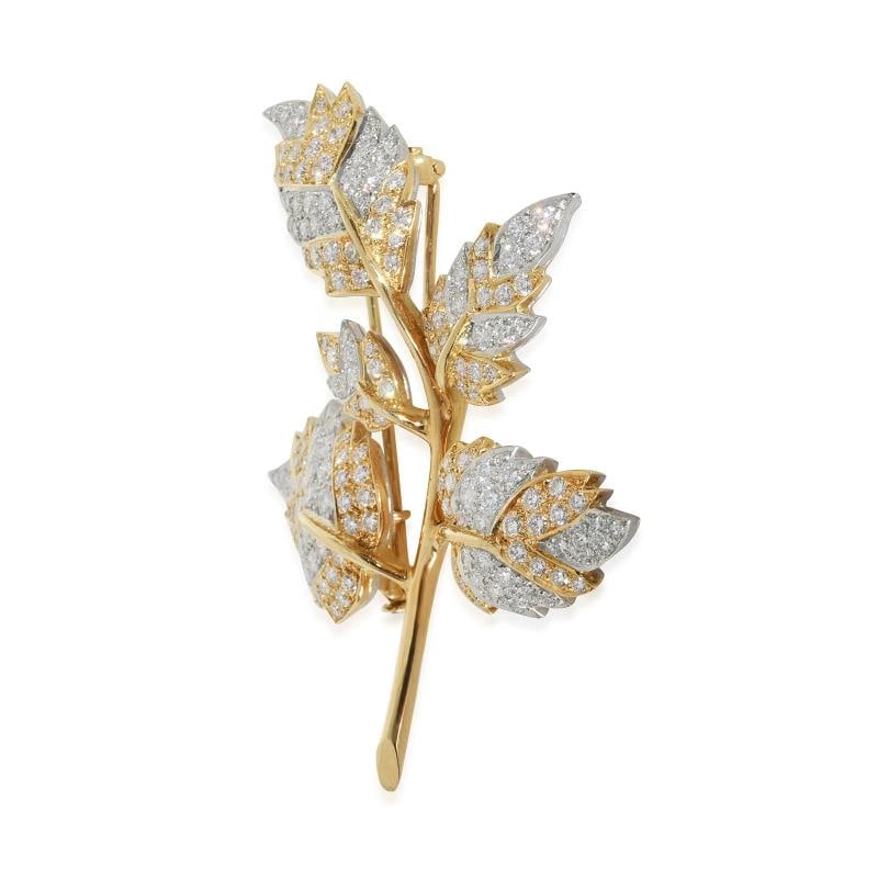 Tiffany & Co. Yellow Gold & Platinum Diamond 5 Leaf Schlumberger Brooch - 2
