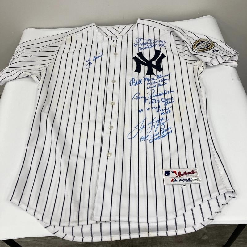New York Yankees World Series Grand Slams Signed Jersey 5 Sigs Yogi Berra JSA - 2