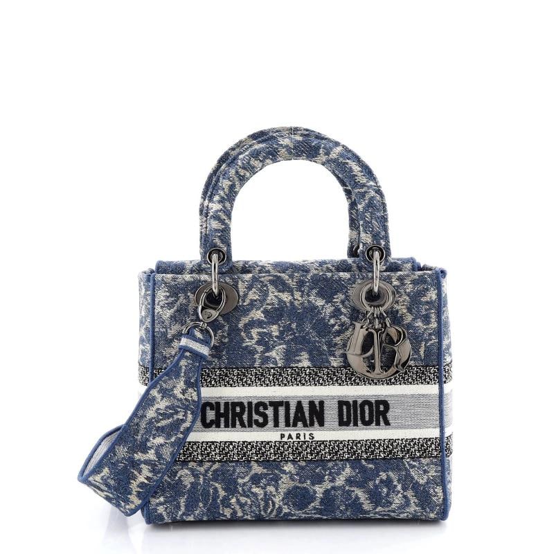 Christian Dior Lady D-Lite Bag Embroidered Canvas Medium: Condition: Pre-owned - Excellent,Brand: Christian Dior,Exterior Material: Canvas Plain,Style: Top Handle,Exterior Color: Blue,Department: Women,Size: Medium,Accessories: With Strap Estimated Retail Pr