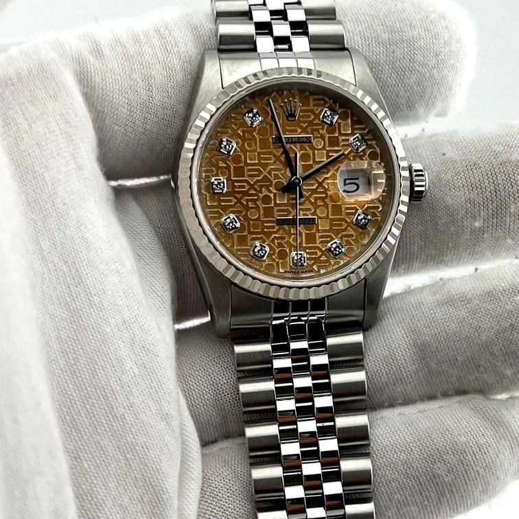 Rolex Datejust 16234 36mm TROPICAL Jubilee Diamond Dial 18k Gold Stainless Steel - 8