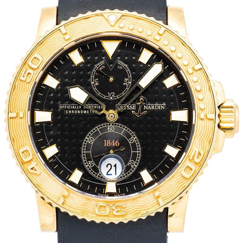 Ulysse Nardin Maxi Marine Diver Havana 266-33 w/box Auto YG Black Dial Men 43mm - 2