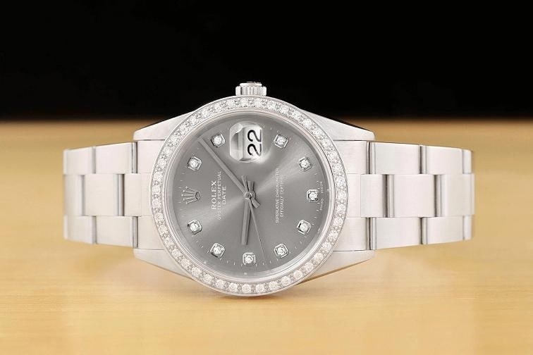 ROLEX MENS OYSTER PERPETUAL DATE 34MM 15200 GRAY DIAL DIAMOND STEEL WATCH - 3