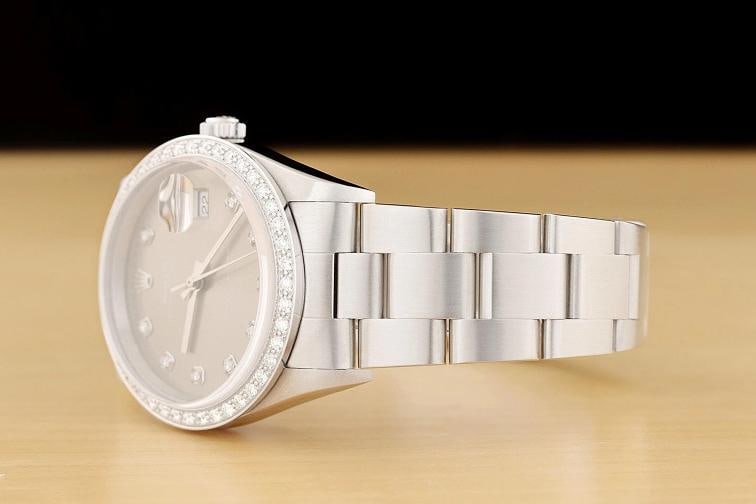 ROLEX MENS OYSTER PERPETUAL DATE 34MM 15200 GRAY DIAL DIAMOND STEEL WATCH - 4