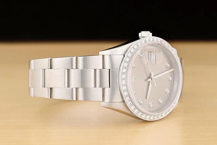 ROLEX MENS OYSTER PERPETUAL DATE 34MM 15200 GRAY DIAL DIAMOND STEEL WATCH - 7