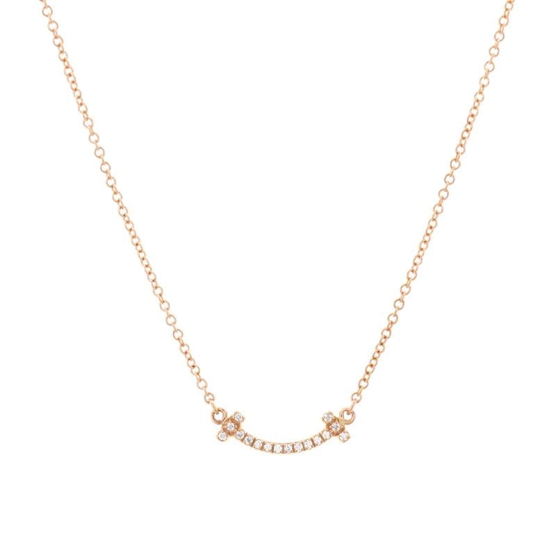 Tiffany & Co. T Smile Pendant Necklace 18K Rose Gold with Diamonds Mini: Condition: Pre-owned - Good,Brand: Tiffany & Co.,Main Stone: Diamond,Metal: 18K Rose Gold,Metal Purity: 18K,Style: Pendant,Type: Necklace,Color: Rose Gold,Material: 18K Rose Gold Estimated Retail Pric