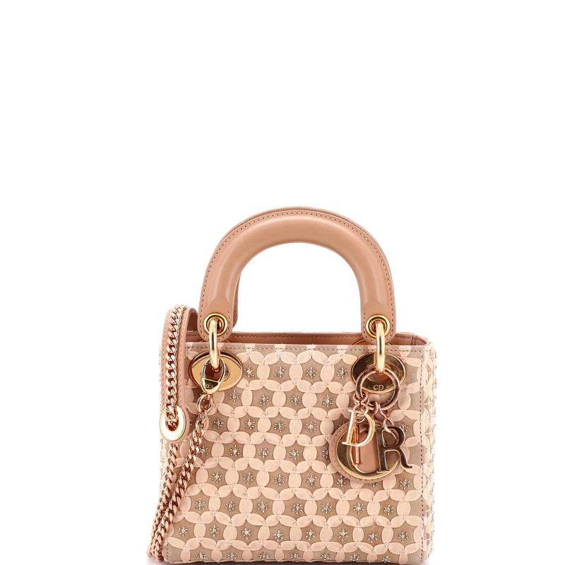 Christian Dior Lady Dior Chain Bag Embellished Satin Mini: Condition: Pre-owned - Excellent,Brand: Christian Dior,Exterior Material: Satin,Style: Top Handle,Exterior Color: Neutral,Department: Women,Size: Mini,Accessories: With Strap Estimated Retail Price: $