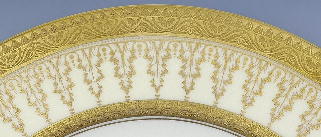 Superb Set 11 1900-1930 Cauldon Tiffany Co Gilded 10 1/2" Dinner Plates - 3