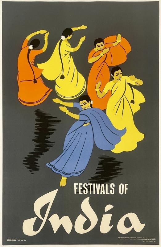 Original Vintage Poster FESTIVALS OF INDIA Indian Travel Tourism LINEN: Condition: Used,Original/Licensed Reprint: Original,Materials sourced from: India,Subject: India, Tourism, Travel,Listed By: Dealer or Reseller,Type: Poster,Year of Production: 1959,Width (Inches):
