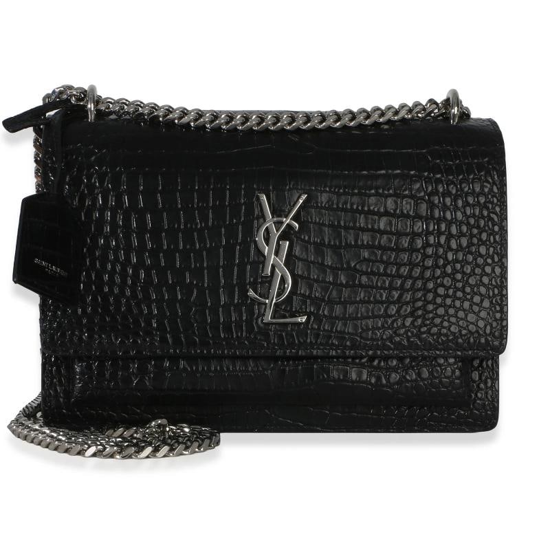 Saint Laurent Black Croc Embossed Calfskin Medium Monogram Sunset Bag: Condition: Pre-owned - Good,Country of Origin: Italy,Dimensions: 8.5 x 6 x 3,Handbag Accessories: Clochette,Bag Width: 8.5 in,Bag Depth: 3 in,Bag Height: 6 in,Department: Unisex,Style: Shoulder