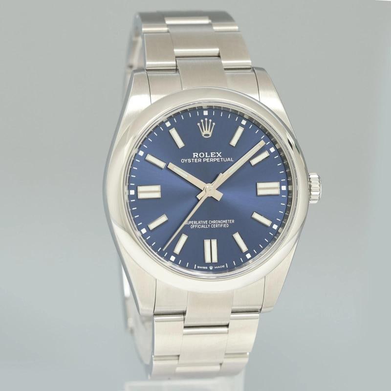 MINT 2021 Rolex Oyster Perpetual 41mm Blue Stick Oyster Watch 124300 Box - 3
