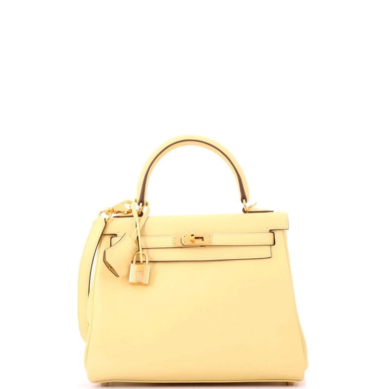 Hermes Kelly Handbag Yellow Swift with Gold Hardware 25: Condition: Pre-owned - Excellent,Brand: Hermes,Exterior Material: Leather,Style: Top Handle,Exterior Color: Yellow,Department: Women,Size: 25,Accessories: Dust Bag, Keys, Clochette, Lock, Box, With St