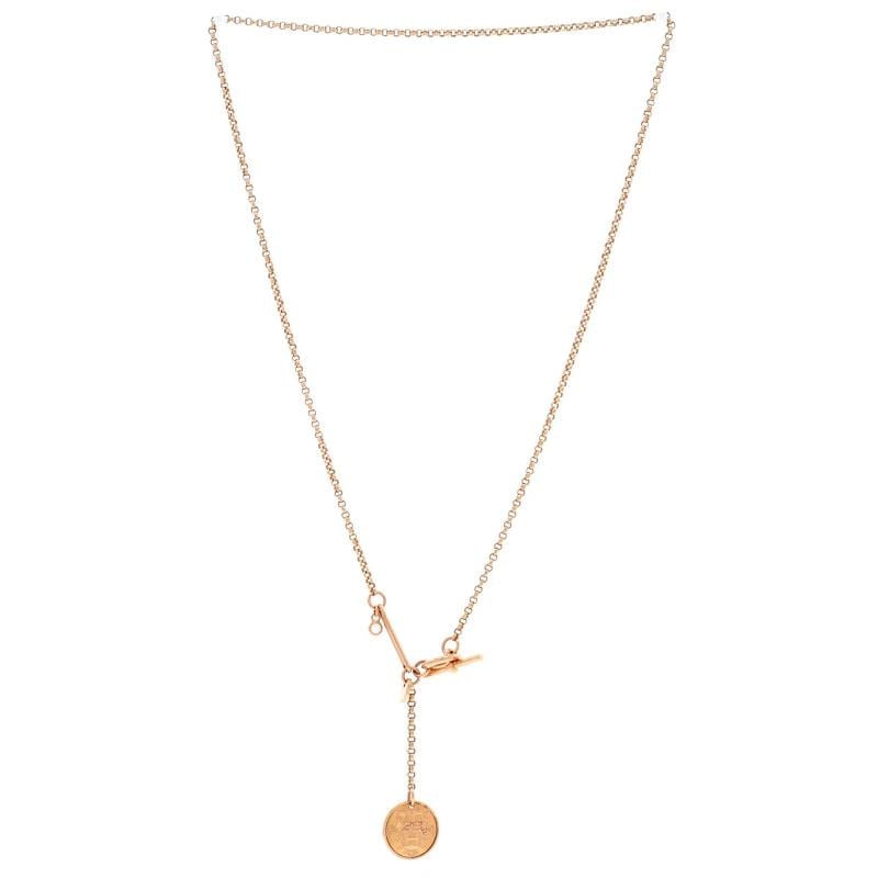 Hermes Ex-Libris Pendant Necklace 18K Rose Gold with Diamond Small - 2