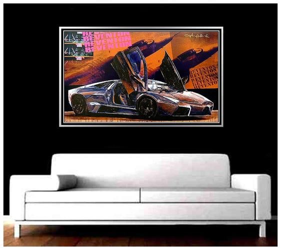STEPHEN HOLLAND Original Giclee on CANVAS Signed Lamborghini Sports Car oil Art - 2