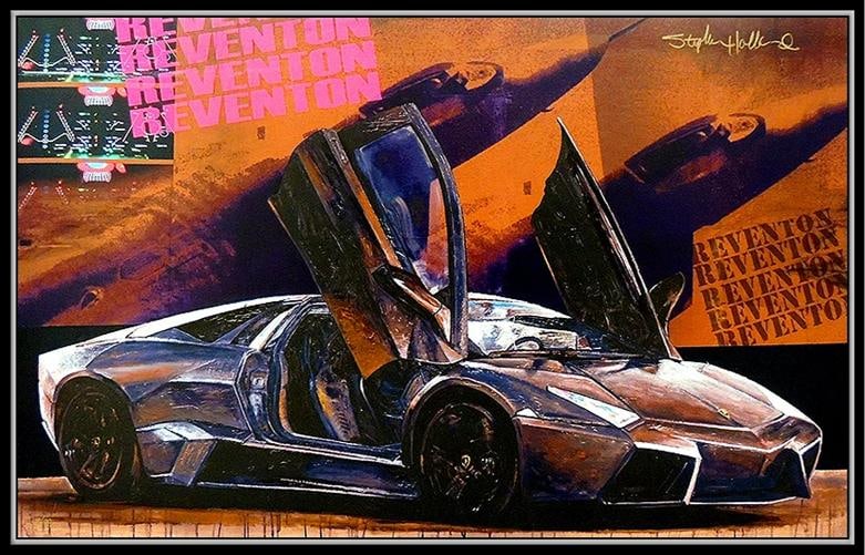 STEPHEN HOLLAND Original Giclee on CANVAS Signed Lamborghini Sports Car oil Art - 3