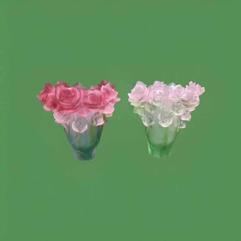 Set Of 2 Nancy Daum Style Multi Color Crystal Rose Vase Maker Unknown Unique - 2