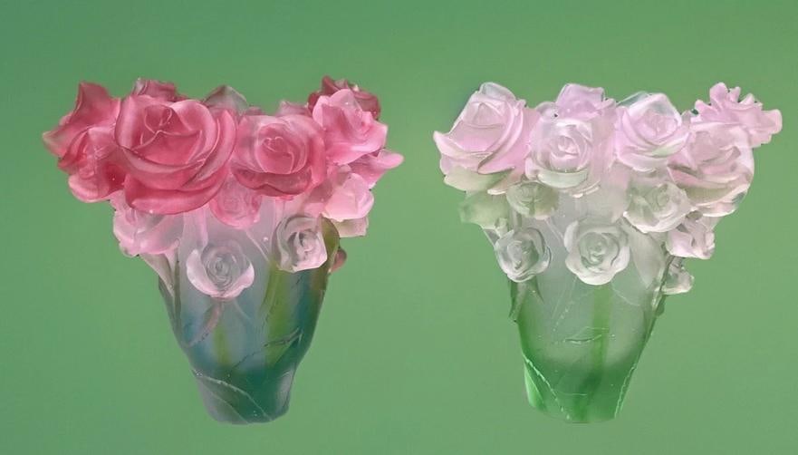 Set Of 2 Nancy Daum Style Multi Color Crystal Rose Vase Maker Unknown Unique - 6