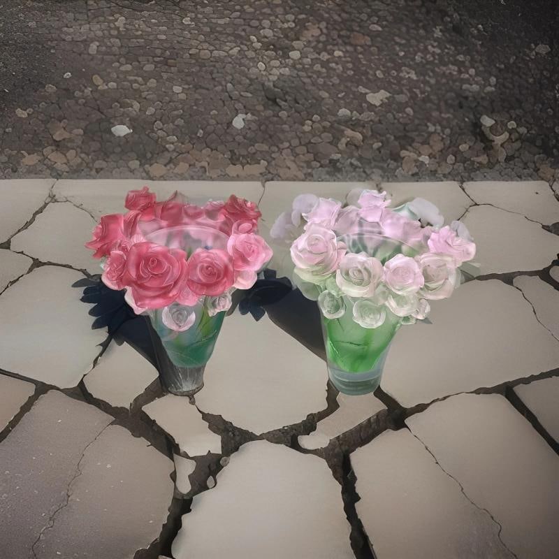 Set Of 2 Nancy Daum Style Multi Color Crystal Rose Vase Maker Unknown Unique - 7