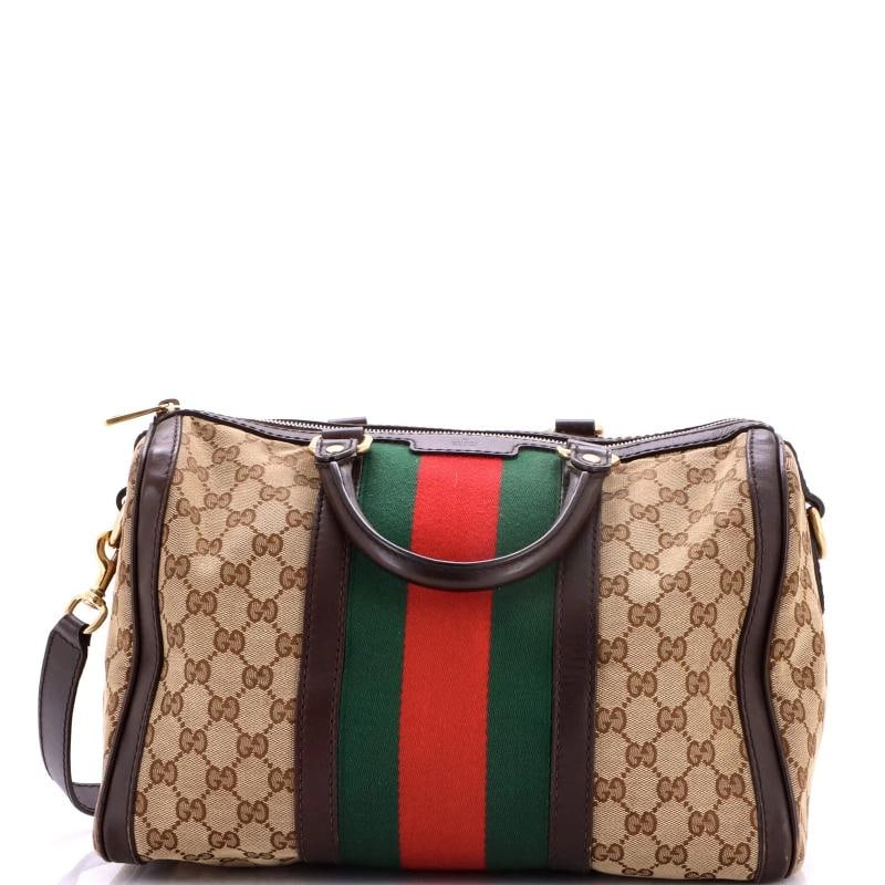 Gucci Vintage Web Boston Bag GG Canvas Medium: Accessories: With Strap Measurements: Handle Drop 3.5", Height 9", Width 13", Depth 7", Strap Drop 17 - 20". Condition: Pre-owned - Good,Brand: Gucci,Exterior Material: Canvas Plain, Leather,Style: Sa