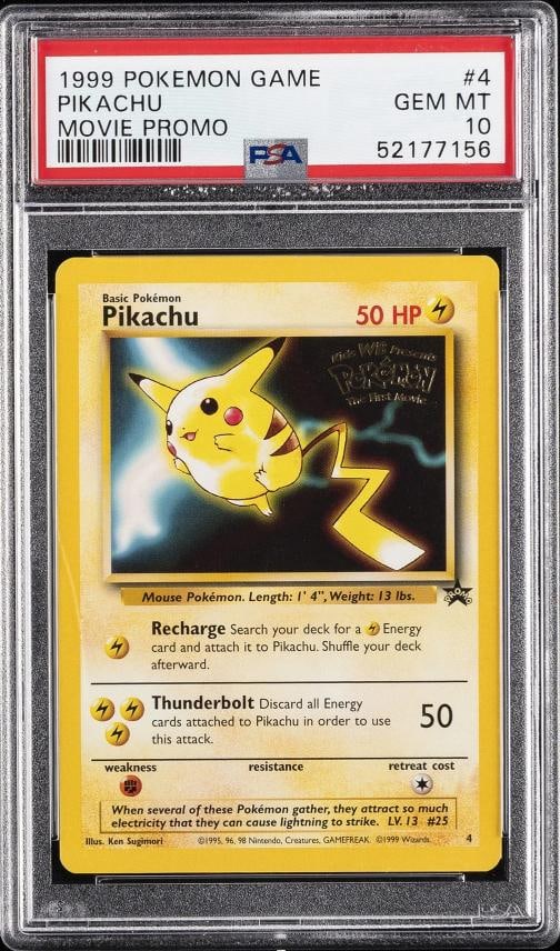 1999 POKEMON GAME MOVIE MOVIE PROMO #4 PIKACHU PSA 10: Condition: Graded - PSA 10: Professionally graded ,Graded: Yes,Set: 1999 POKEMON GAME MOVIE,Game: PokÃƒÂ©mon TCG,Character: PIKACHU,Card Name: PIKACHU,Grade: 10,Professional