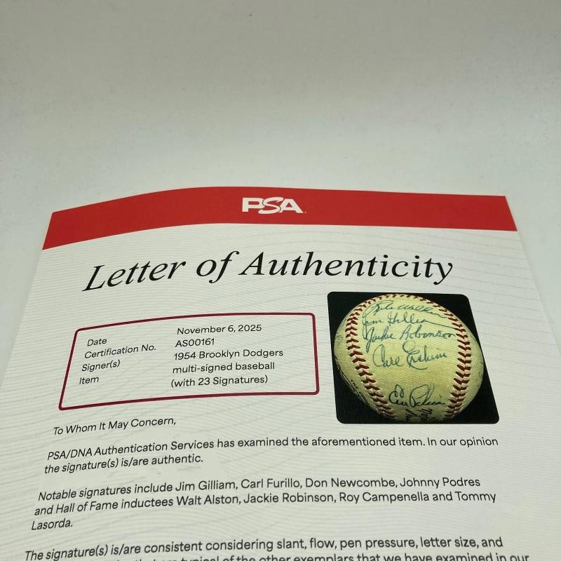 Jackie Robinson 1954 Brooklyn Dodgers Team Signed Baseball PSA DNA - 10