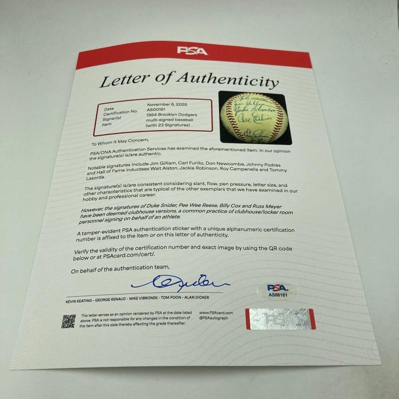 Jackie Robinson 1954 Brooklyn Dodgers Team Signed Baseball PSA DNA - 9