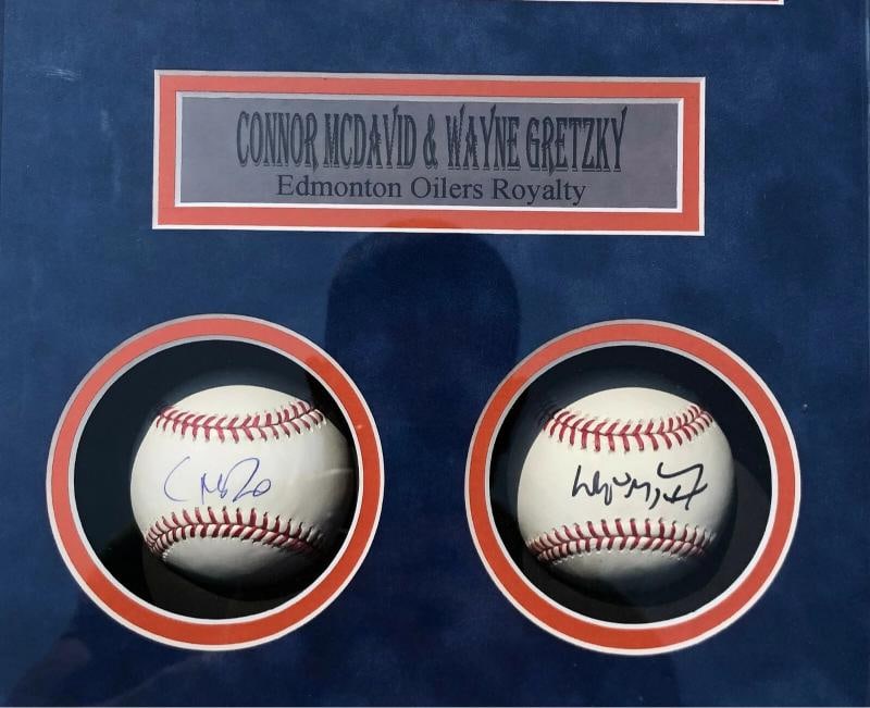 PSA/DNA Oilers CONNOR MCDAVID WAYNE GRETZKY Signed Autographed Framed Baseballs - 3