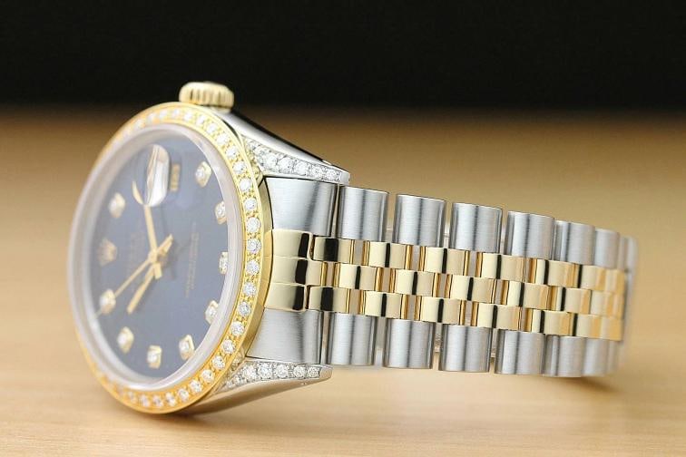 ROLEX MENS DATEJUST 16013 18K YELLOW GOLD DIAMOND STAINLESS STEEL BLUE WATCH - 4