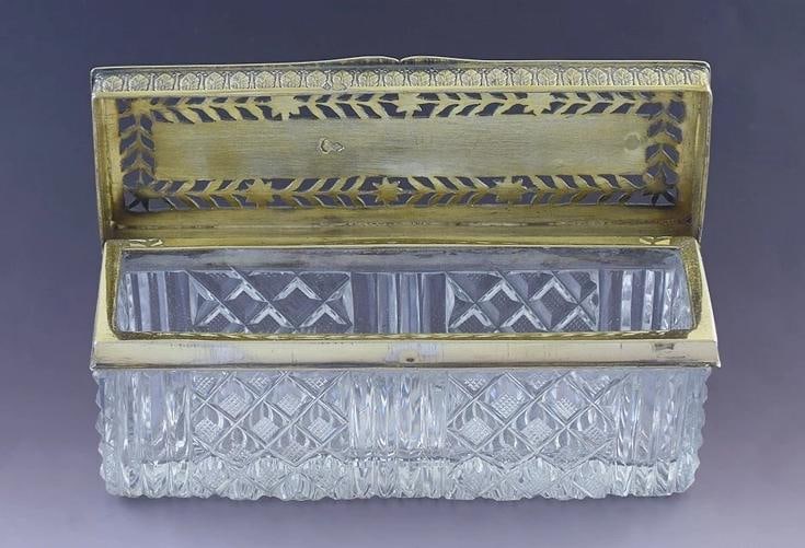 Superb early 1800s French 950 Gilt Silver Cut Glass Trinket Dresser Box - 11