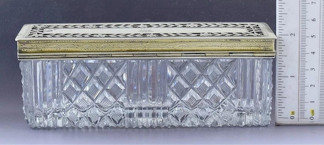 Superb early 1800s French 950 Gilt Silver Cut Glass Trinket Dresser Box - 4