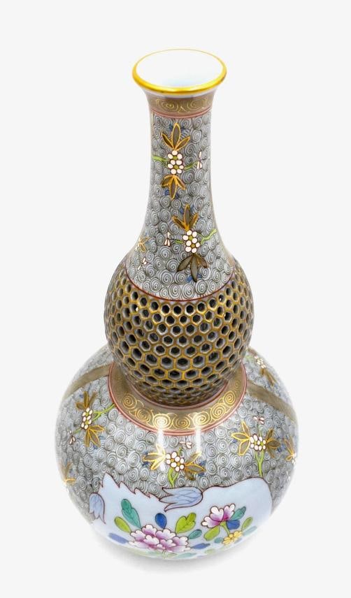Rare Herend Pierced Hand Painted Gourd Shape Vase - 2