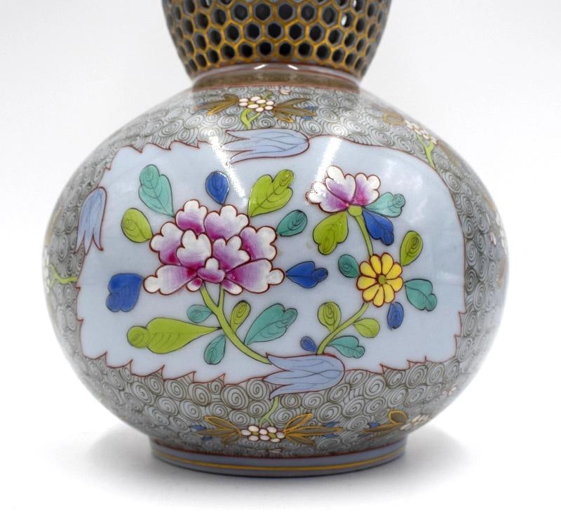 Rare Herend Pierced Hand Painted Gourd Shape Vase - 4