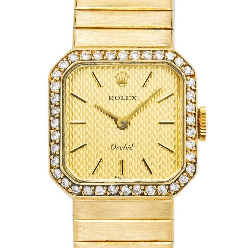 Rolex Orchid 385 Vintage 18K YG Diamond Bezel Gold Dial Quartz Lady Watch 20mm - 2