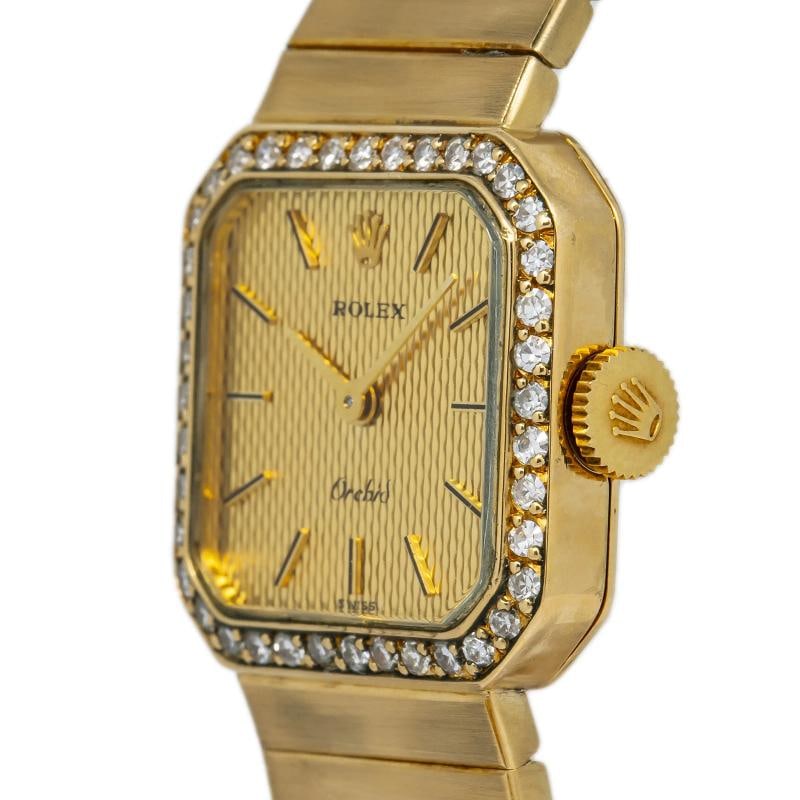 Rolex Orchid 385 Vintage 18K YG Diamond Bezel Gold Dial Quartz Lady Watch 20mm - 3