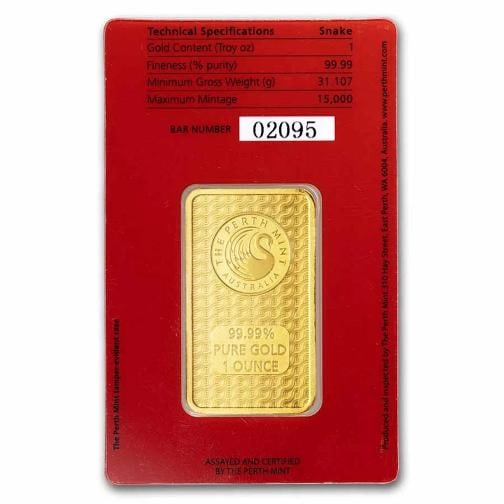 2025 1 oz Gold Bar - Perth Mint Lunar Snake (In Assay) - 2