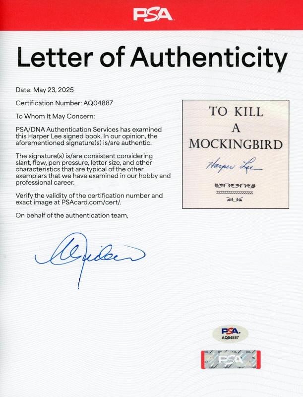Harper Lee ~ Signed To Kill a Mockingbird 1960 1st Edition Autographed ~ PSA DNA - 14